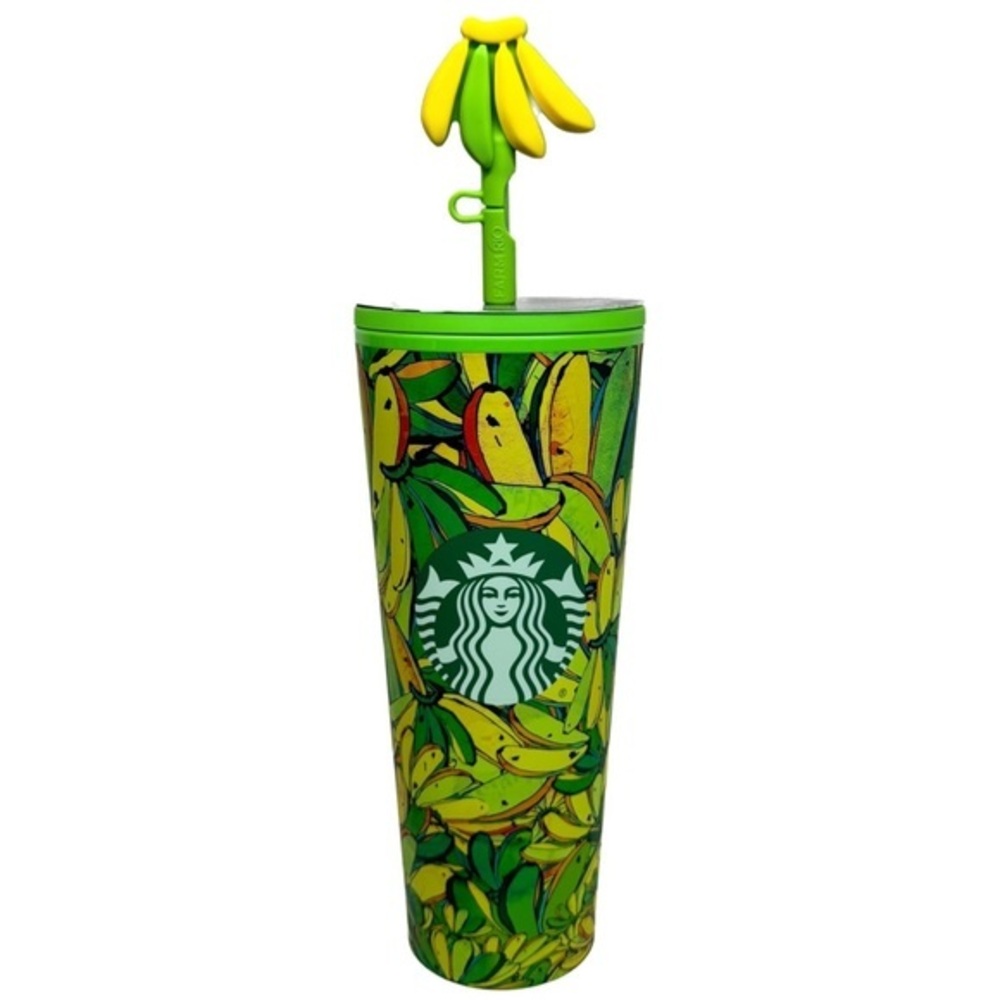 STARBUCKS Farm Rio Yellow & Green Straw Tumbler with Banana Tumbler